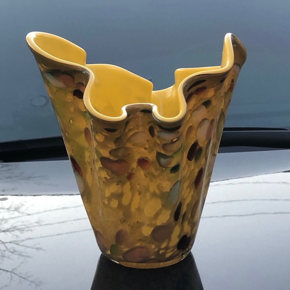 ALIJCA Hand Blown Art Glass Abstract Pattern Decorative Handkerchief Vase Poland